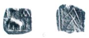 Ancient Sri Lankan coin with Elephant and Fish symbols