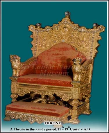 The Royal throne of the Kandyan kindgom with the sun and moon symbols of royalty