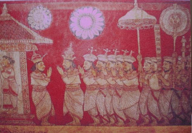 Mural of Sri Lankan king with Mutu Kuda - Pearl umbrella